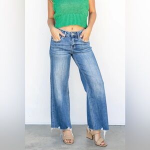 Lovervet by VERVET Mid-Rise Wide-Leg Raw Hem Jeans